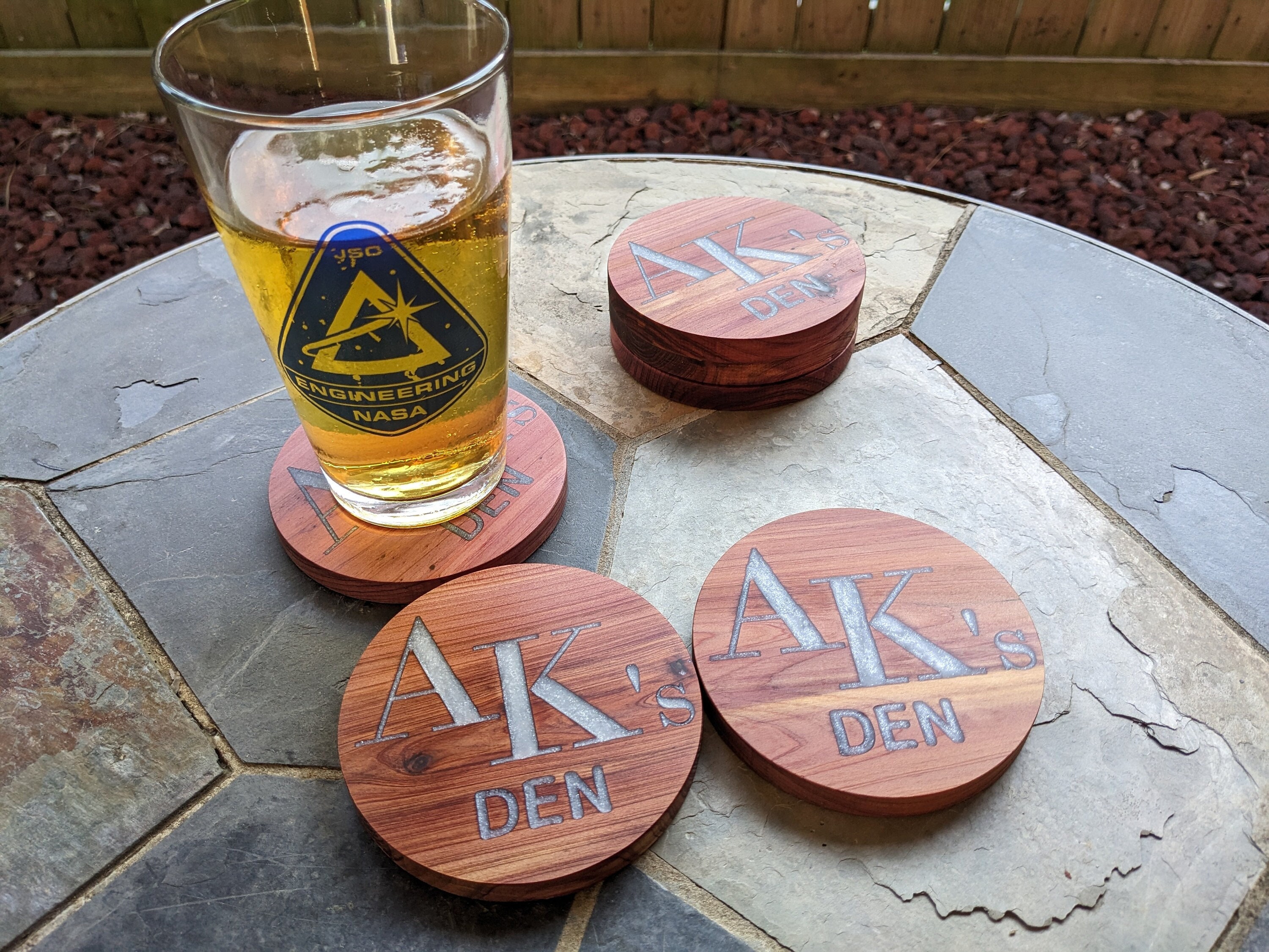 Personalized Olive Wood Engraved Square Coasters Set - Forest Decor