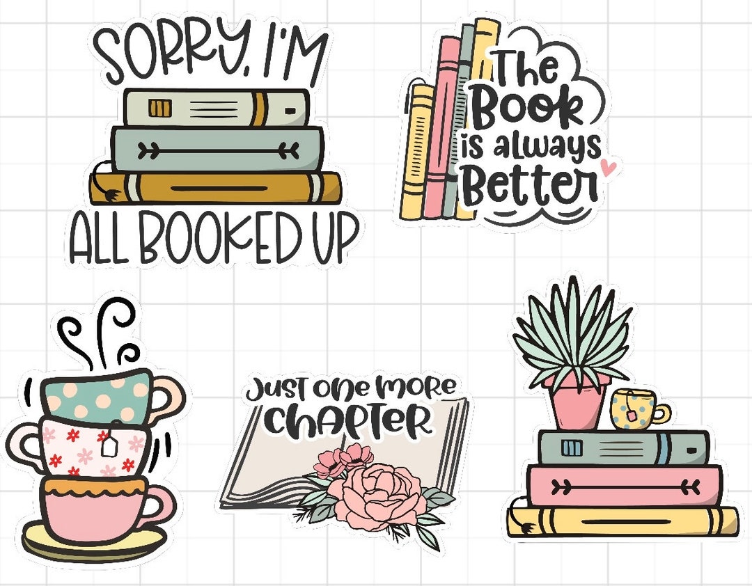 Bookworm Stickers Set of 5 - Etsy