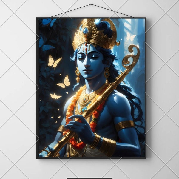 Lord Krishna Wall Art | Lord Krishna Poster | Hindu God Poster | Divine Art | Digital Download.