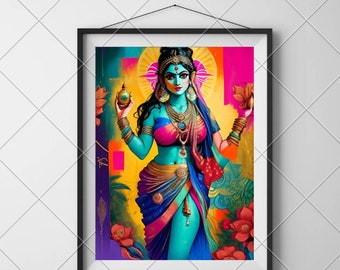 Lakshmi Wall Art poster | Wall Art | Divine Feminine | Lakshmi Oil Painting | Hindu Wall Art Poster |