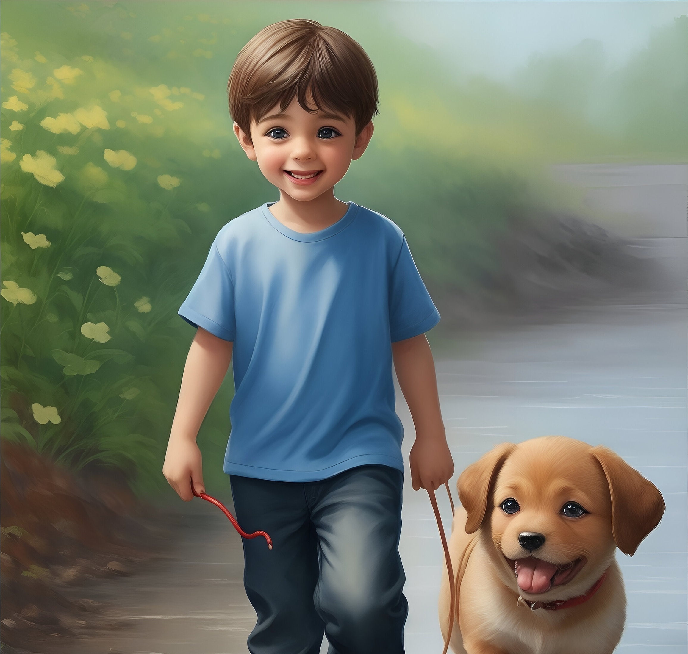 A Boy Walk With Dog Digital Print Dog Walk AI Portarit Art Cute Dog a-boy-walk-with-dog-digital-print-dog-walk-ai-portarit-art-cute-dog
