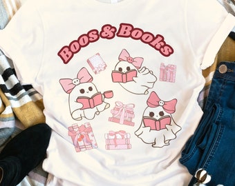 Boos & Books Halloween T-Shirt – Ghost Reading Tee