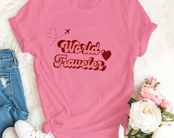 Pink World Traveler T-Shirt, Wanderlust Graphic Tee