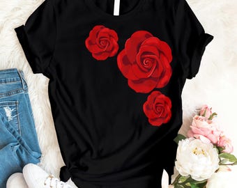 Red Roses Graphic Tee: Romantic Floral Shirt, Nature Lover Gift