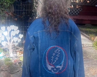Upcycled Grateful Dead Steallie Denim Jacket Hand Embroidered- 5XL