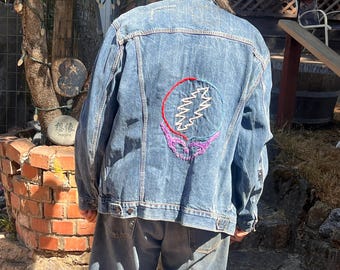 Upcycled Grateful Dead Steallie Denim Jacket Hand Embroidered- XXL