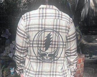 Upcycled Grateful Dead Flannel with Stealie (Steal Your Face) - S