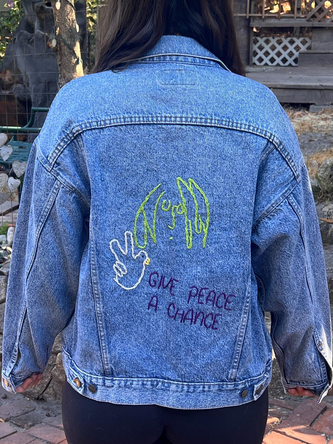 Upcycled Beatles/ John Lennon Denim Jacket Hand Embroidered - L - Etsy