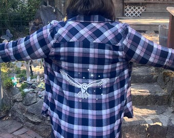 Upcycled Flannel with Vinyl Cut Owl - M