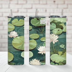 3D Vintage Lilly Pad Pond 20 Oz Skinny Straight Tumbler Wrap Sublimation Seamless Digital Paper Tile 300 DPI Instant Digital Download PNG