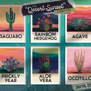Desert Sunset Art Prints - Set of 6 - Sonoran Desert Plants - Digital Download - High Resolution PDF & JPEG - Perfect for Nature Lovers!