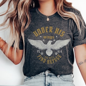 Boho Christian Shirts Christian TShirts Bible Verse Shirt Trendy Christians T Shirts Jesus Apparel Under His Wings You Will Find Refuge