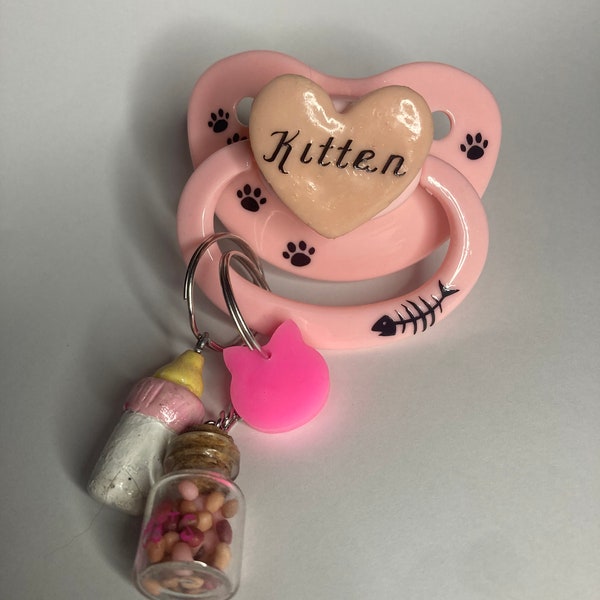 Deco ADULT pacifier - kitten with charms