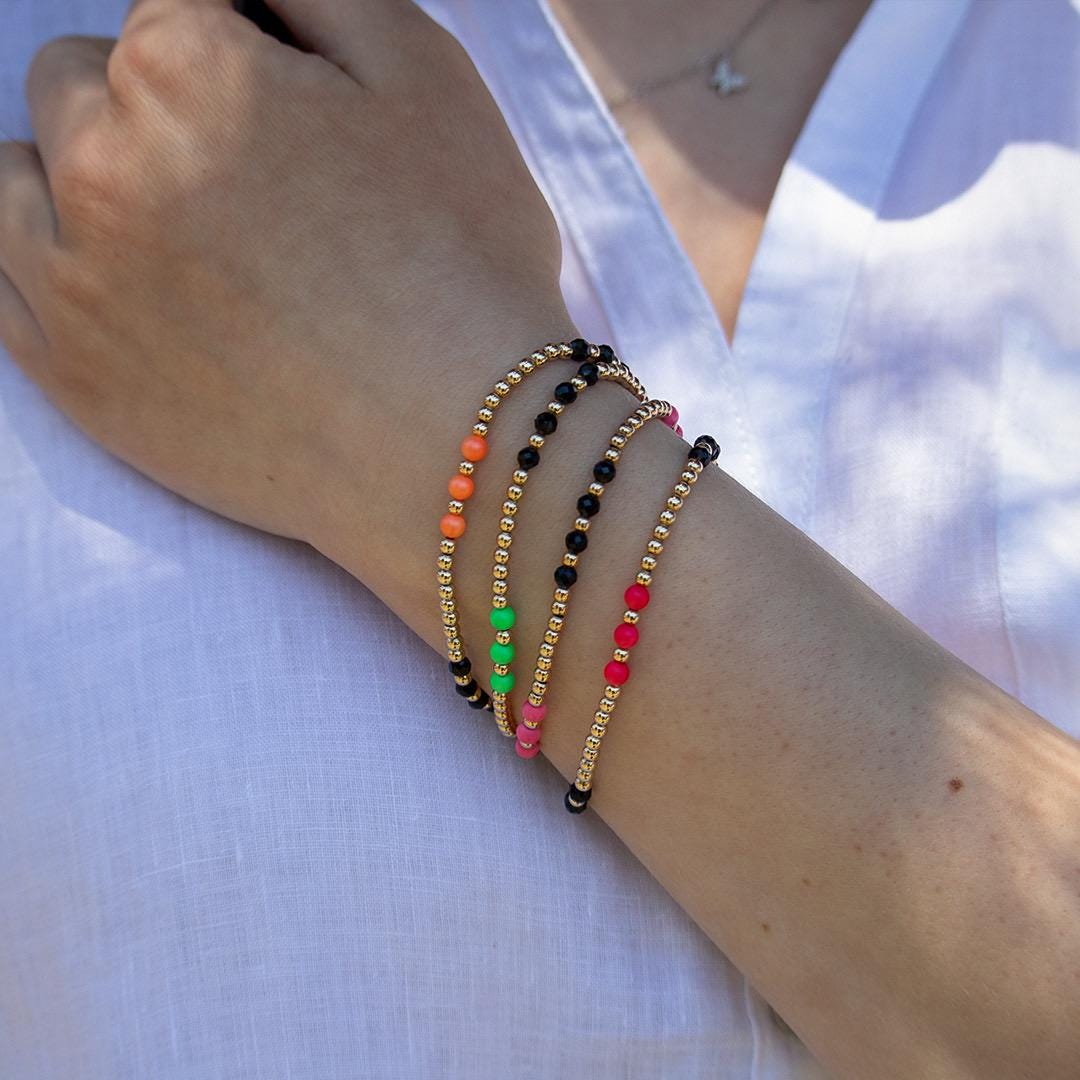 Neon Shell Pearl & Black Spinel Bracelet: 14K Gold Filled Beaded