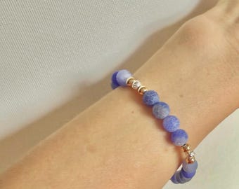 Bransoletka z koralików z agatu matowego spękanego, 14-karatowego złota, bransoletka z koralików, elastyczna bransoletka