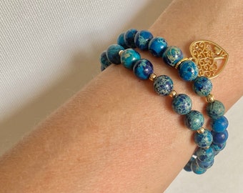 Bransoletka z koralików Jasper Gemstone 8 mm, Bransoletka z koralików wypełniona 14-karatowym złotem, Bransoletka z koralików z kamieni szlachetnych, Bransoletka z okrągłych koralików, Bransoletka elastyczna