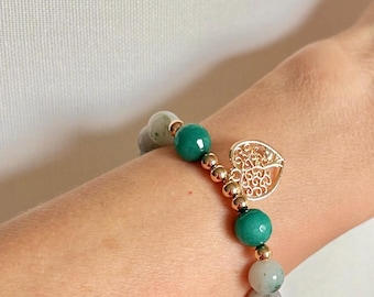 Bransoletka z kamieni szlachetnych Mountain Sky Quartz, barwiony zielony jadeit, 10 mm okrągła bransoletka z koralików, ręcznie robiona biżuteria, elastyczna bransoletka do układania