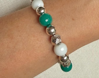 Bransoletka z barwionych jadeitowych koralików, bransoletka z hematytu, ręcznie robiona biżuteria pokryta lawą, elastyczna bransoletka do układania