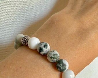 Bransoletka z koralików z agatu i barwionego jadeitu – matowa elastyczna bransoletka z kamieni szlachetnych