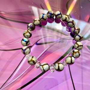 Tibetan Agate Coated Bead Bracelet, 10mm Bead Bracelet, Gemstone Bead Bracelet, Crystal Bead Bracelet, Stretch Stacking Bracelet