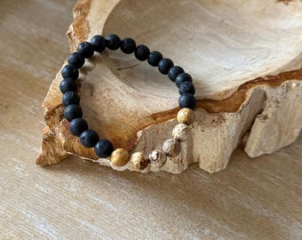 Bransoletka z lawy i jaspisu: naturalne koraliki z kamieni szlachetnych, biżuteria męska