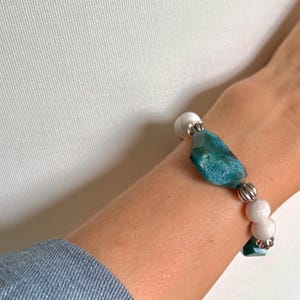 White Dyed Jade Bead Bracelet, Gemstone Bead Bracelet, Agate Gemstone Bracelet, Elastic Bracelet