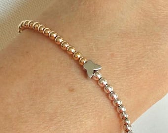 Bransoletka z koralików z 14-karatowego złota, bransoletka z koralików ze srebra próby 925, elastyczna bransoletka, koralik motylkowy