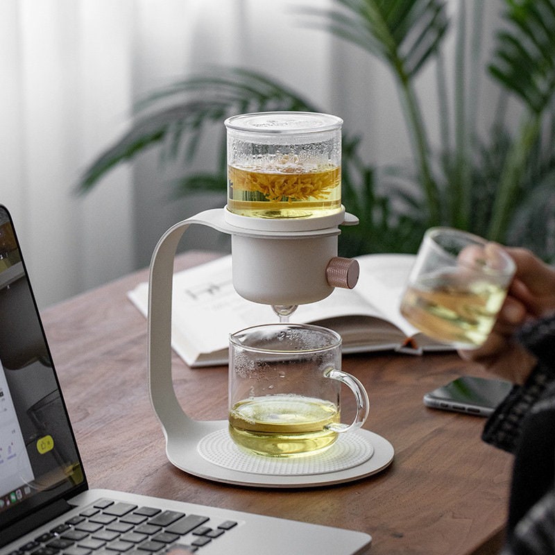 Homyl Glass Teapot Automatic Tea Set Drip Pot Infuser Tea Drip Pot Tea  Making Oolong Tea Maker Automatic Tea Set for Home
