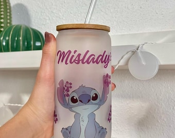 Personalized Stitch Glass Tumbler: Custom Iced Coffee Cup (16oz)