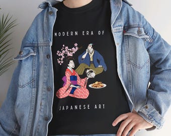 Fun Modern Japanese Art T-Shirt,  Couple Enjoying Tea Time, Ukiyo-e Style Shirts, Gift Shirts for Japan Lovers