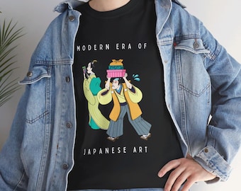 Fun Modern Japanese Art T-Shirt, Couple Enjoying Shopping, Ukiyo-e Style Shirts, Gift Shirts for Japan Lovers