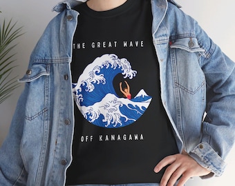 Die große Welle mit einem Frauen-T-Shirt, Die große Welle vor Kanagawa T-Shirt, japanische Kunst-T-Shirt, Hokusai-Fangeschenk, lustiges grafisches T-Shirt