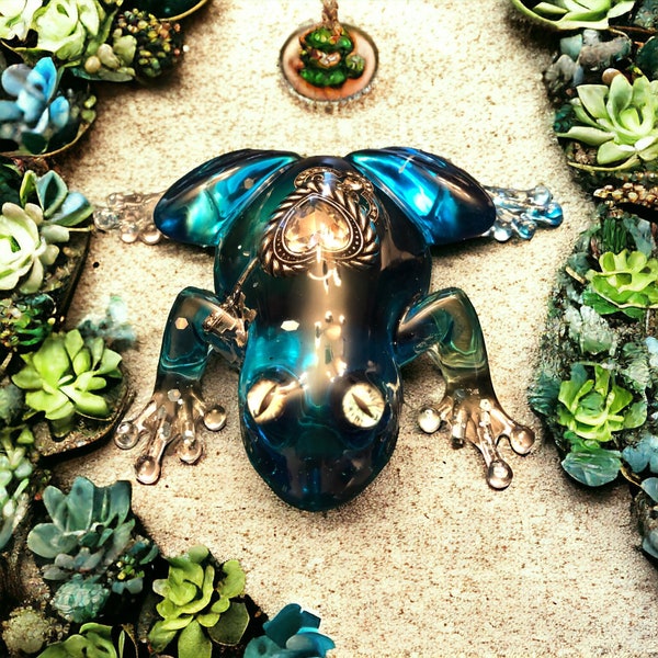 resin Frog with lock and key embedded, wings, easter, heart locket, 20.00 each