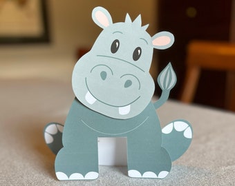 3D-Papier-Nilpferd, druckbares Zootier, Bastelgeschenk zum ausdrucken (digitaler Download)