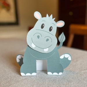 Nijlpaard afdrukbare 3D-knutselactiviteit voor kinderen, digitaal downloadambacht, eenvoudig te maken 3D-papier Nijlpaard, dierentuinfeest en babyshowerdecoratie