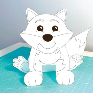 Fox printable 3D coloring activity for kids, digital download coloring craft, easy paper craft, rainy day activity, Woodland animals party
