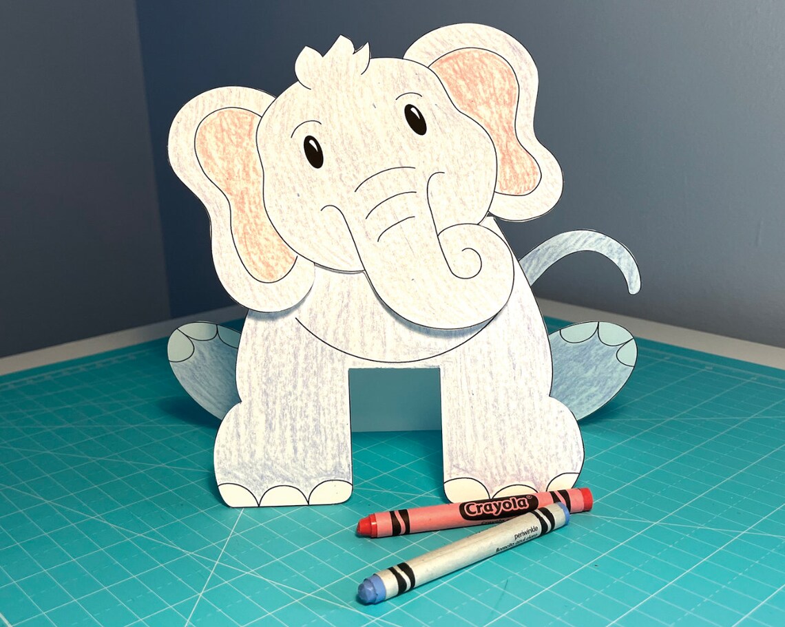 3D Paper Elephant Craft, Coloring Activity, Zoo Animal Party (digital ...