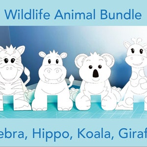 3D Paper Animal Craft, Coloring Activity for Kids (Digital Download)