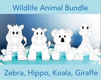 3D Paper Animal Craft, Coloring Activity for Kids (Digital Download)