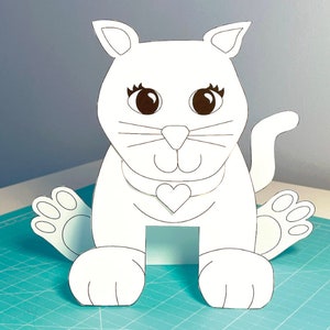 Kitten cat printable coloring activity for kids, digital download coloring, easy paper craft, rainy day activity, Cat kitten party decor