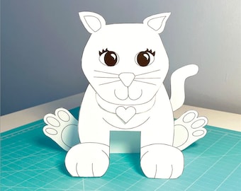 Kitten cat printable coloring activity for kids, digital download coloring, easy paper craft, rainy day activity, Cat kitten party decor