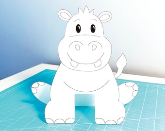 3D Nilpferd Papiermodelle, druckbare Färbung Aktivität (digitaler Download)
