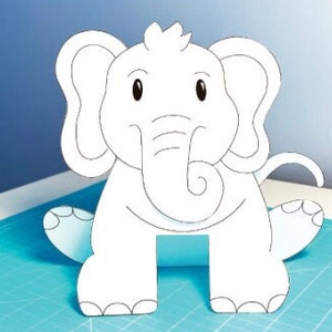 Attività da colorare 3D stampabile con elefanti per bambini, download digitale da colorare, lavoretti con la carta facili da realizzare e divertenti, feste con animali dello zoo