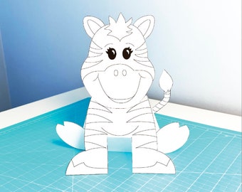 Zebra Paper Craft, kolorowanka do druku dla dzieci (wersja cyfrowa do pobrania)