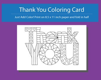 Printable Thank You Coloring Card, Creative Thank You Coloring Card, Hand Drawn Thank You card