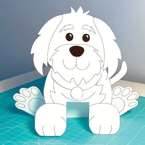 Welpe Hund druckbare Ausmalaktivität für Kinder, digitaler Download Ausmalen, einfaches Papierhandwerk, regnerischer Tag Kinderaktivität, Welpenparty, Hundedekor