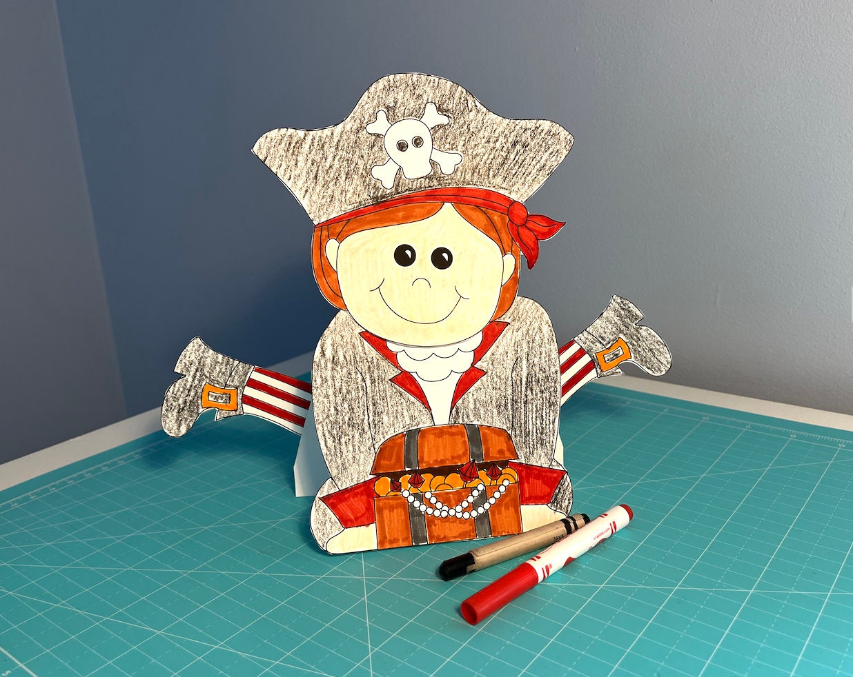 Pirate Printable Craft Activity for Kids, Digital Download Coloring, Easy Paper Craft, Rainy Day ...