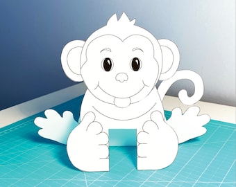 3D Paper Monkey Craft, Printable Coloring Activity (Digital Download)