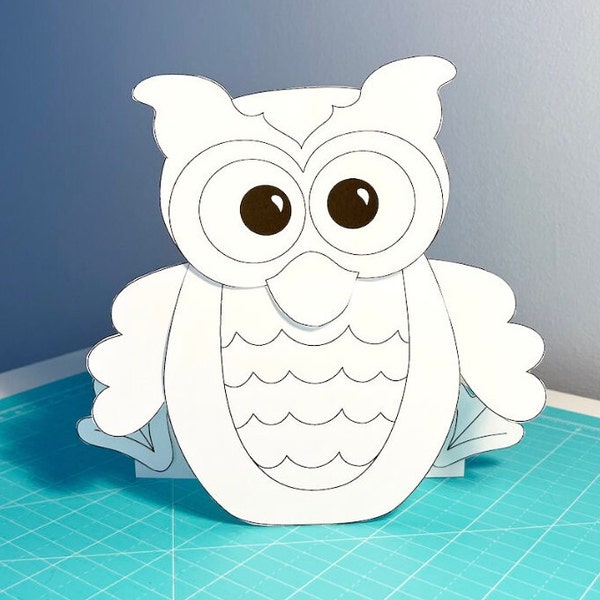 Printable 3D Paper Owl coloring craft activity for kids