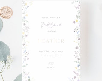 Modèle d'invitation de douche nuptiale avec cadre de fleurs sauvages Canva